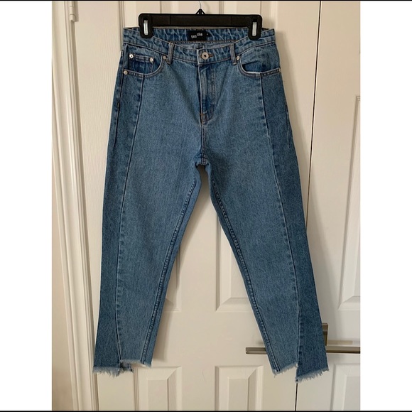 Frank & Oak Cropped High-Waisted Jeans w Raw Hem - Picture 1 of 5